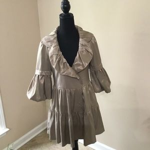 Beautiful Ryu Women’s Tiered Ruffle Trench Coat Jacket Size S